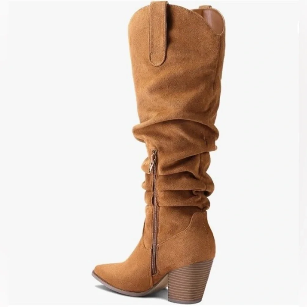 Women's Slouchy Mid-Calf Tan Faux Suede Boot Size 7